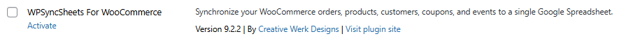 Activated Plugin Woocommerce