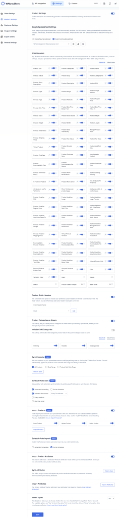 Create New Product Settings