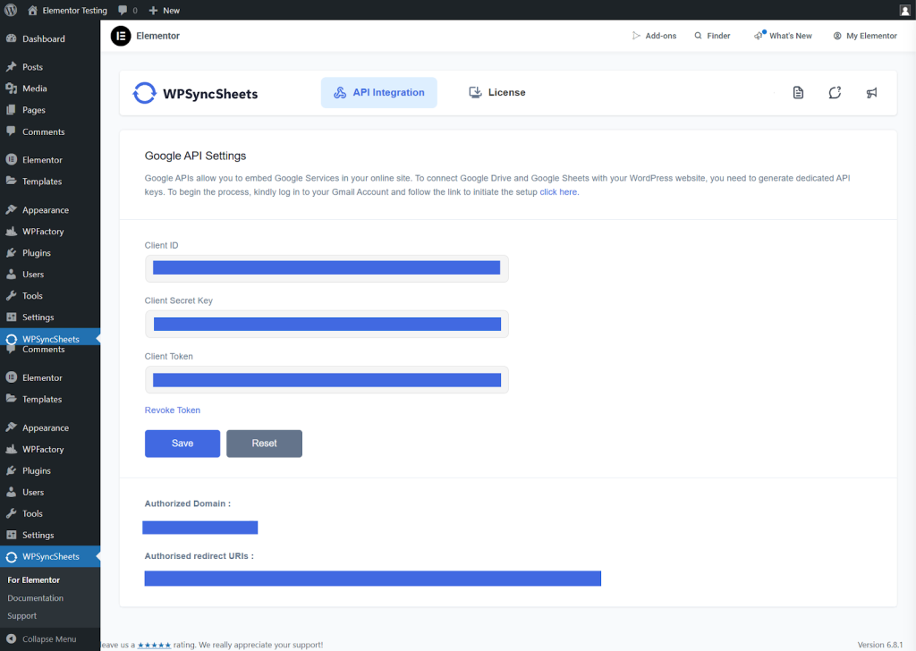 Google API Settings Elementor