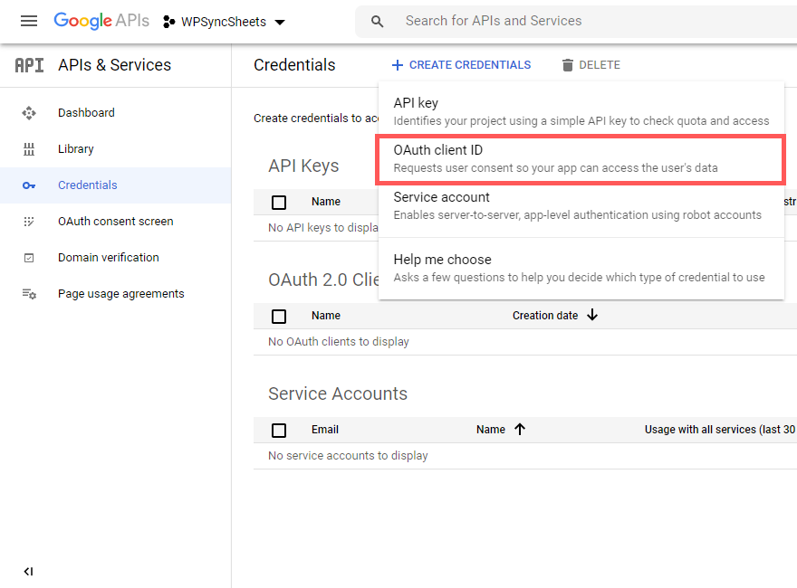 Click on OAuth Client ID