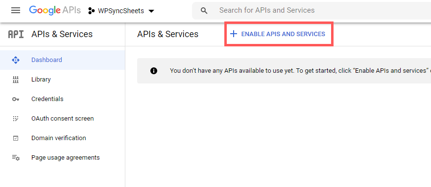 Enable APIs and Services