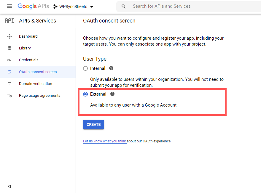 Select External as User Type