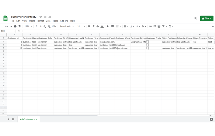 Updated Customer Google Spreadsheet