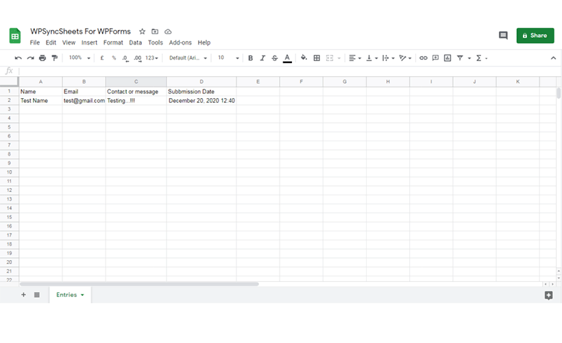 Updated Google Sheet