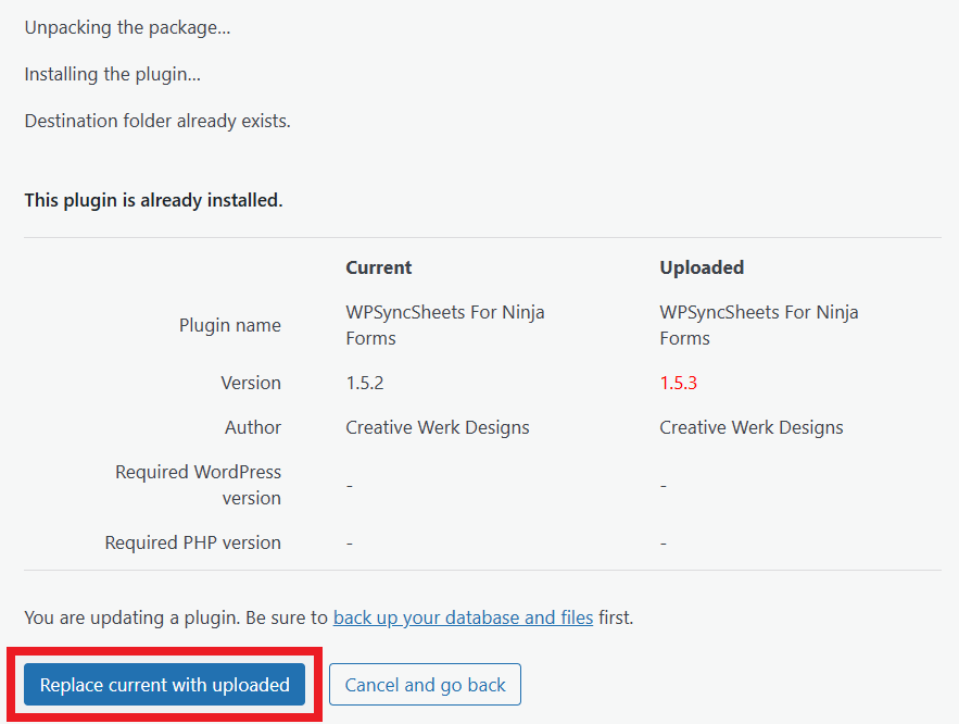 Replace Current with Uploaded Ninja Forms