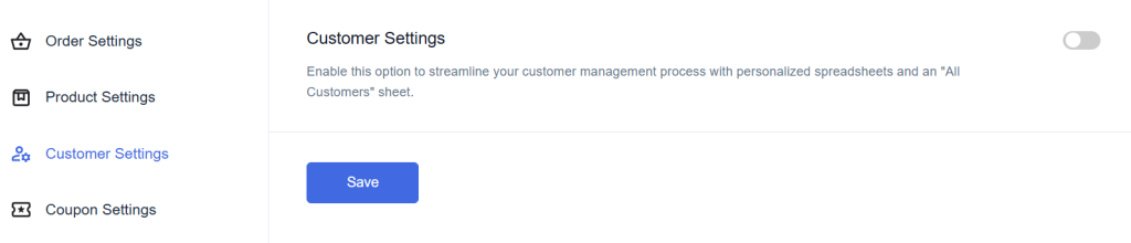 Customer Settings