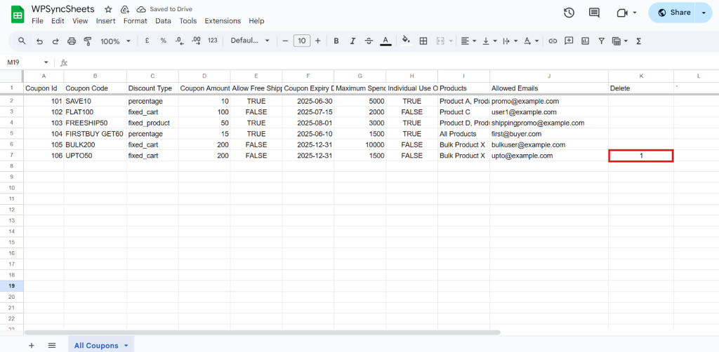 Delete Column Sheet