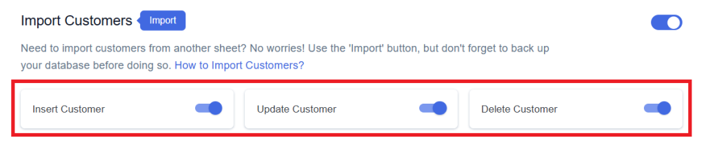 Enable Disable Import Customer
