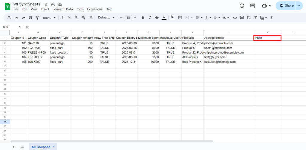 Insert Google Sheet