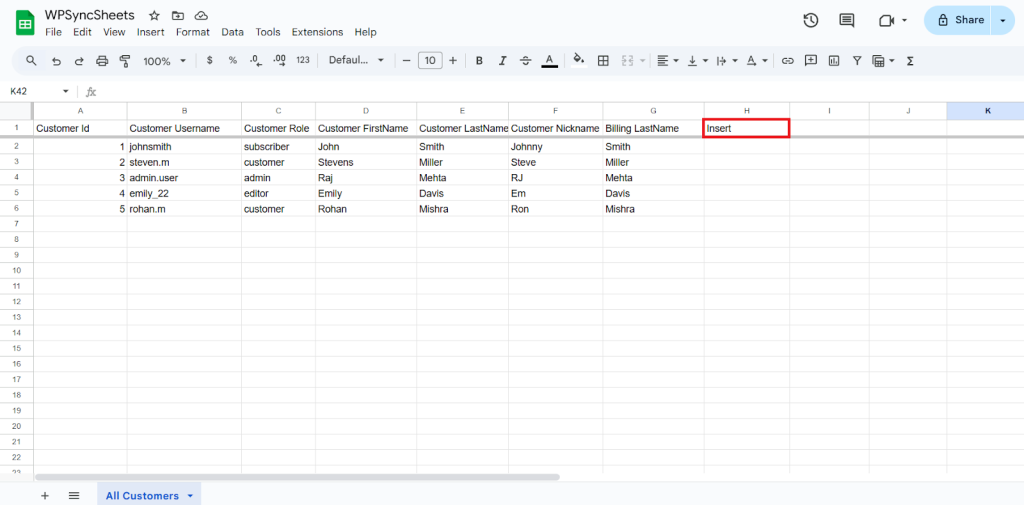 Insert Google Sheet