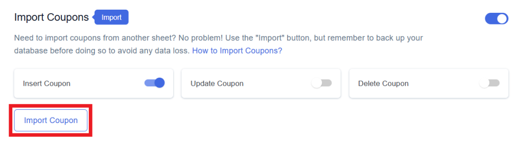 Insert Import Coupon
