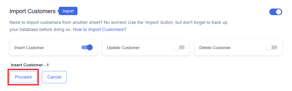 Insert Import Proceed Customer
