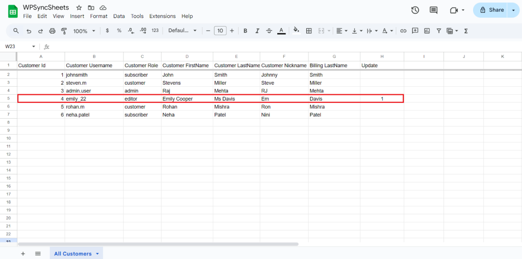 Update Column Sheet