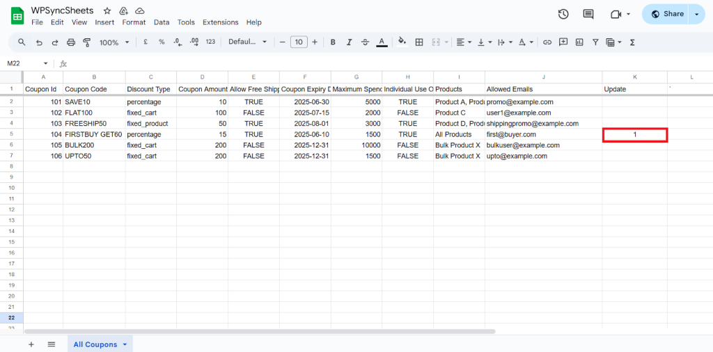 Update Column Sheet