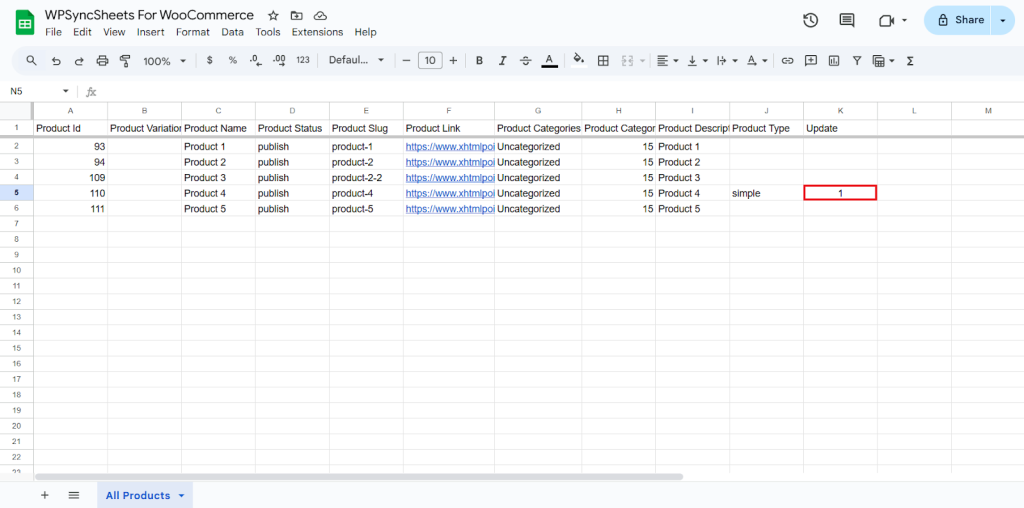 Update Column Sheet
