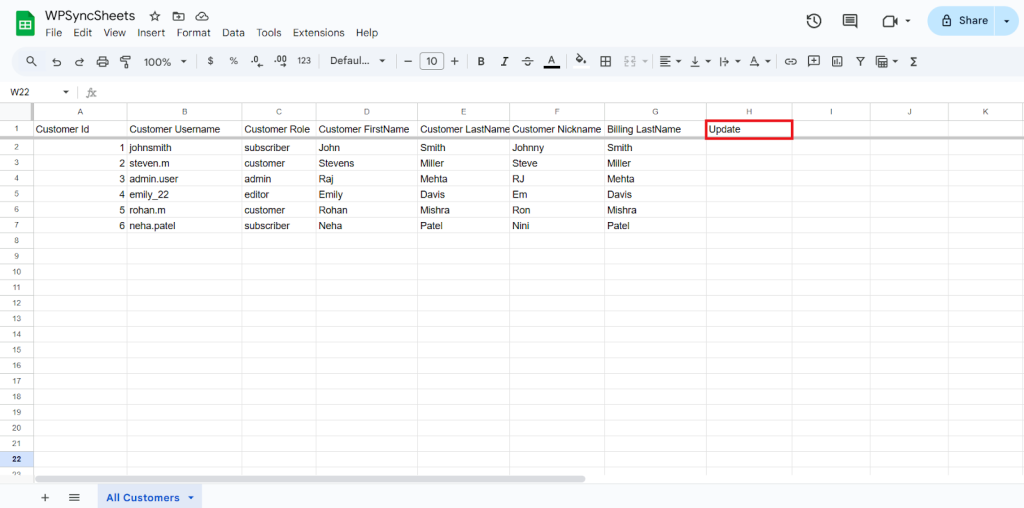 Update Google Sheet