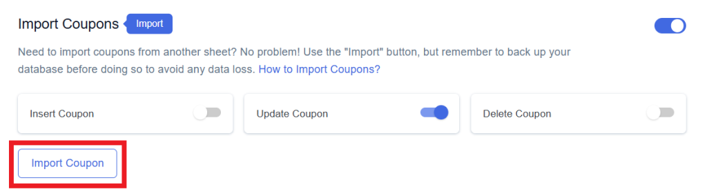 Update Import Coupon