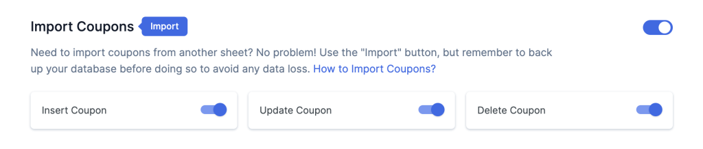 Update Import Coupons