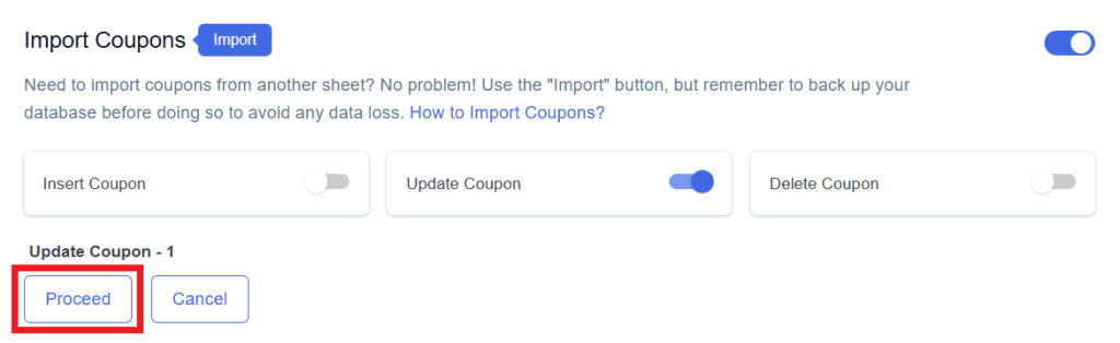 Update Proceed Coupon