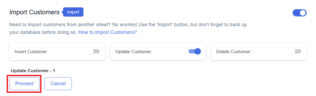 Update Proceed Customer