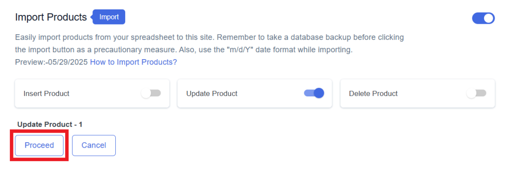 Update Proceed Product