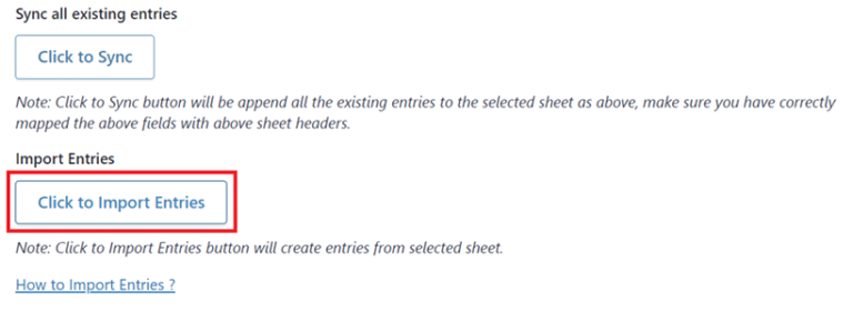 Click to Import Entries