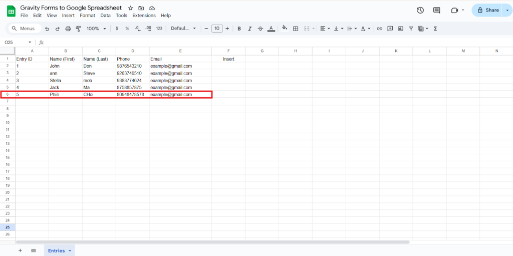 Final Spreadsheets
