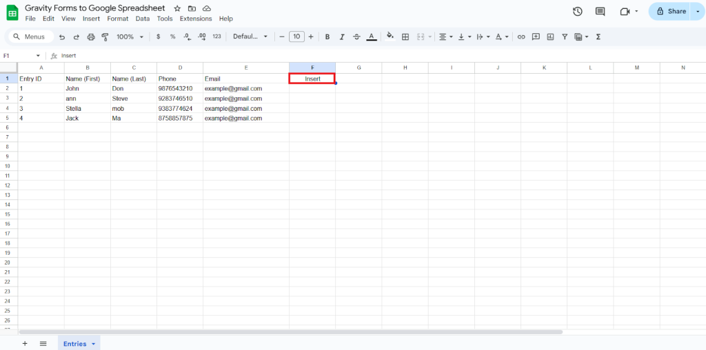 Insert Google Sheet