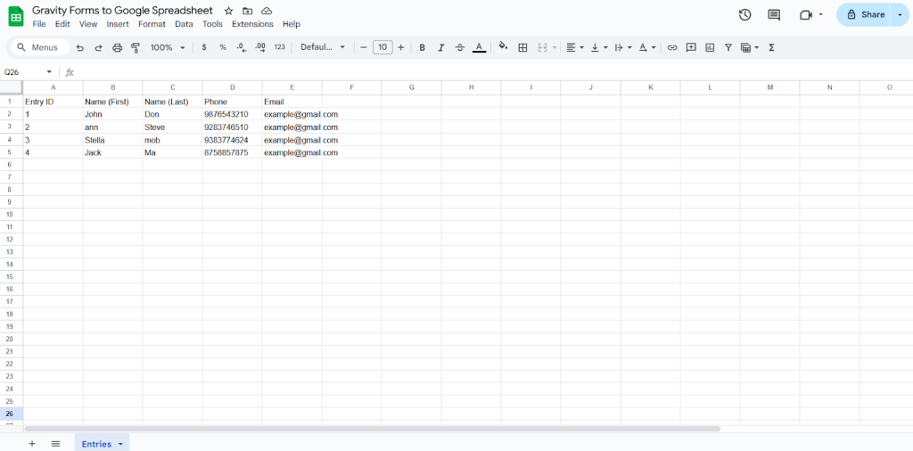 Original Spreadsheet
