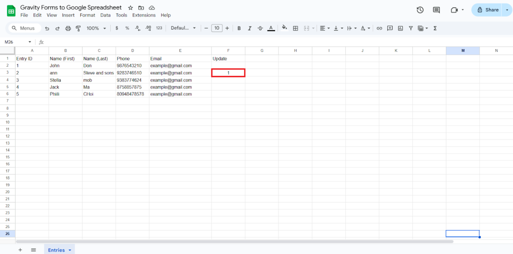 Update Column Sheet