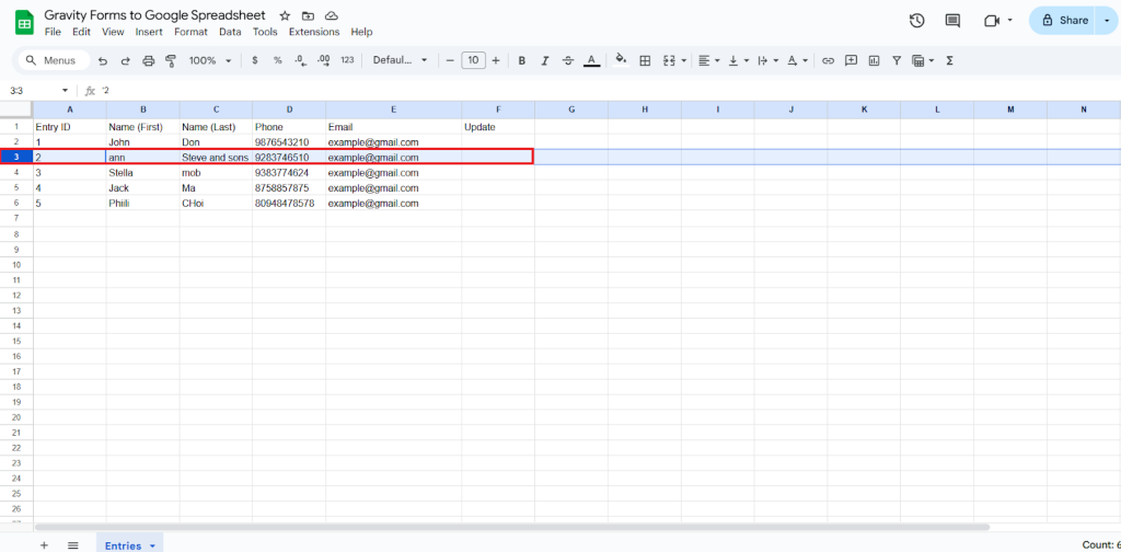 Final Spreadsheets