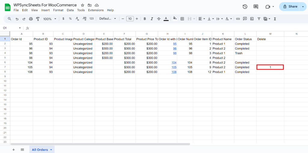 Delete Column Sheet