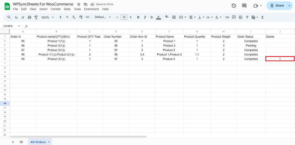 Delete Column Sheet
