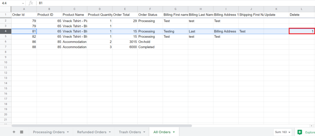 Delete Order Sheet