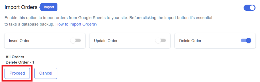 Delete Proceed Order