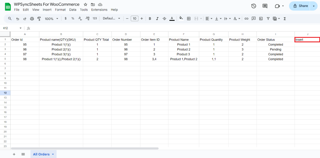 Insert Google Sheet