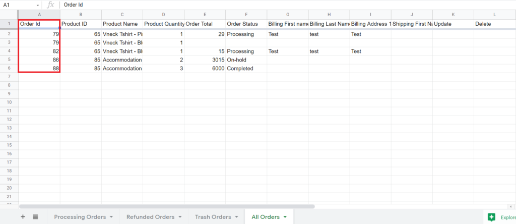 Order Updated Spreadsheet