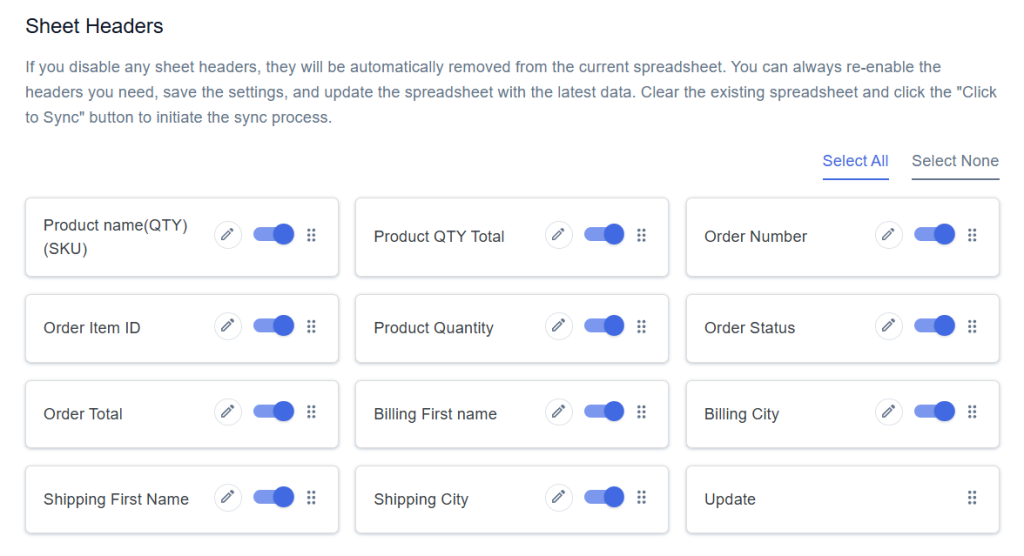 Sheet Headers