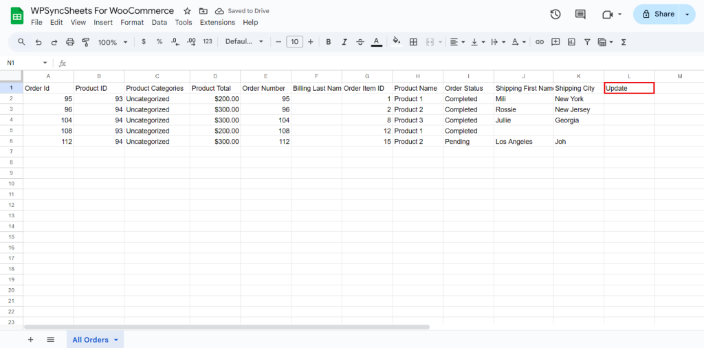 Update google sheet