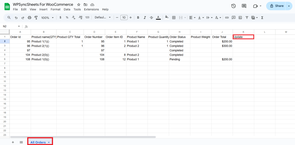 All Order Sheet