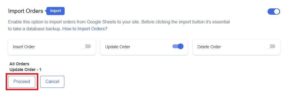 Update Proceed Order