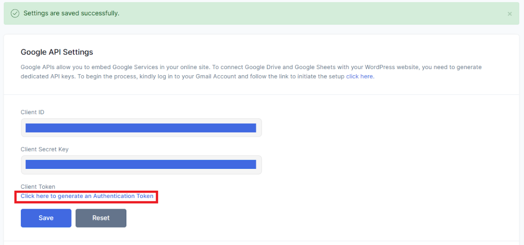 Click here to Genrate and Authentication Token