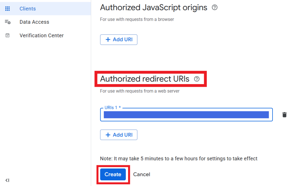 Click Create Authorized URLs