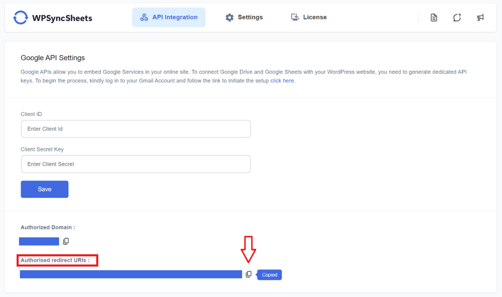 Cpoy the Authorised Redirect URLs