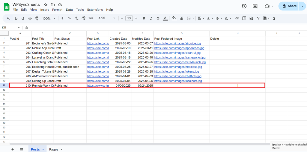 Delete column Sheet