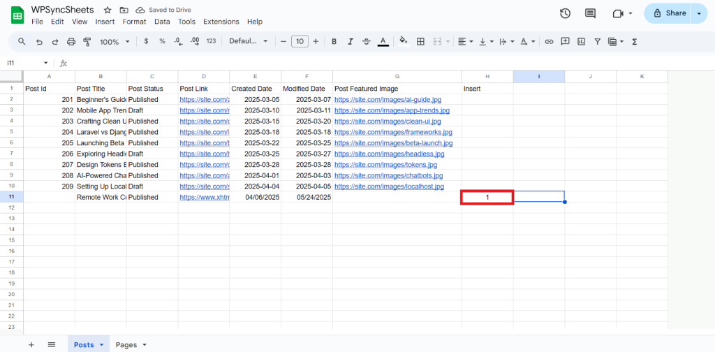 Insert Column Google sheet