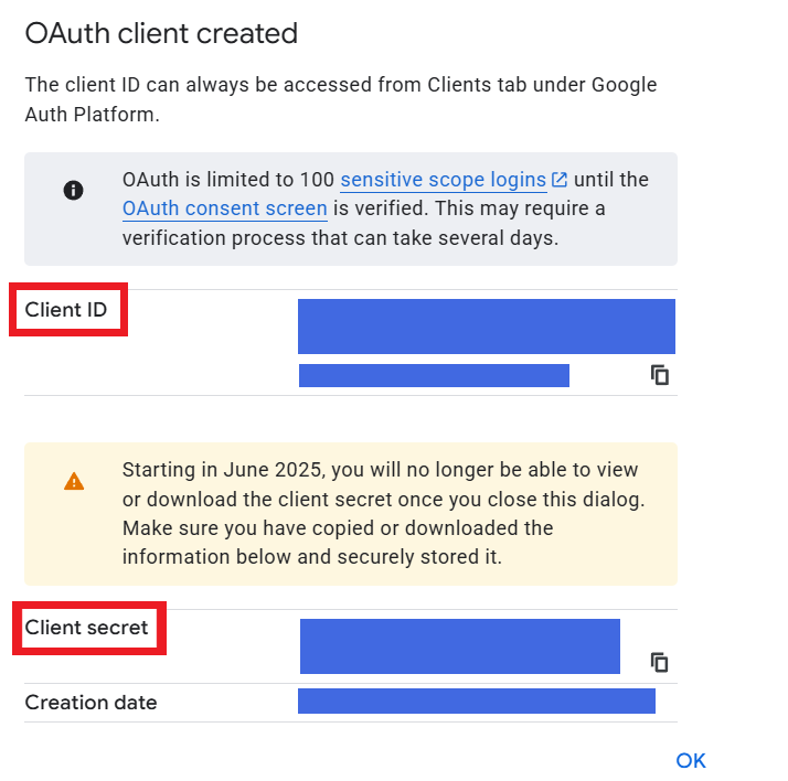 OAuth client Created