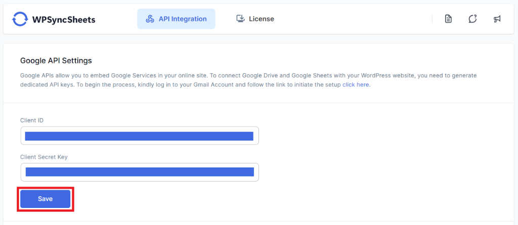 Select Google API Settings