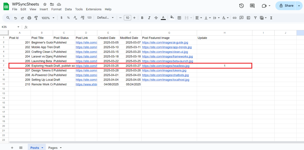 Update Column Sheet