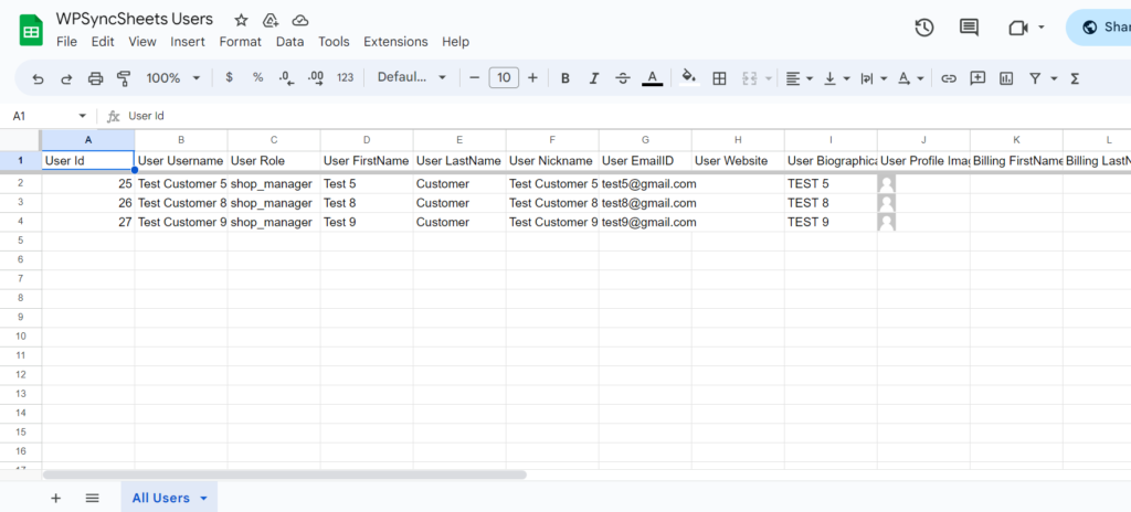 Updated Spreadsheets User Settings